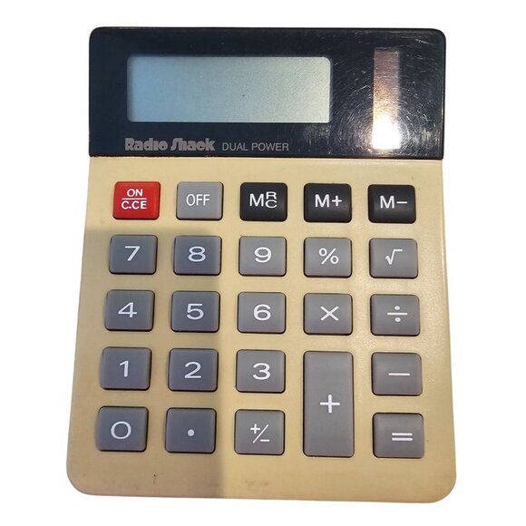 Radio Shack Dual Power Calculator EC-2031 Solar AA Battery Beige Black Vintage - Picture 2 of 8